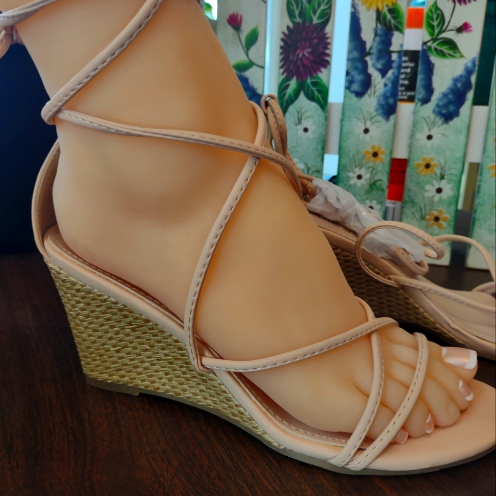 Women's Strappy Wedge Sandals - Cream